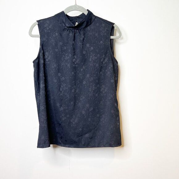Calvin Klein Shirt Womens M Black Floral Mock Neck Sleeveless Keyhole Back Tank - Picture 1 of 6